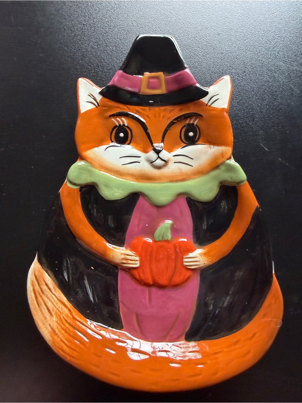 New Johanna Parker Fall Thanksgiving Fox Pilgrim Hat Large Ceramic Spoon Rest